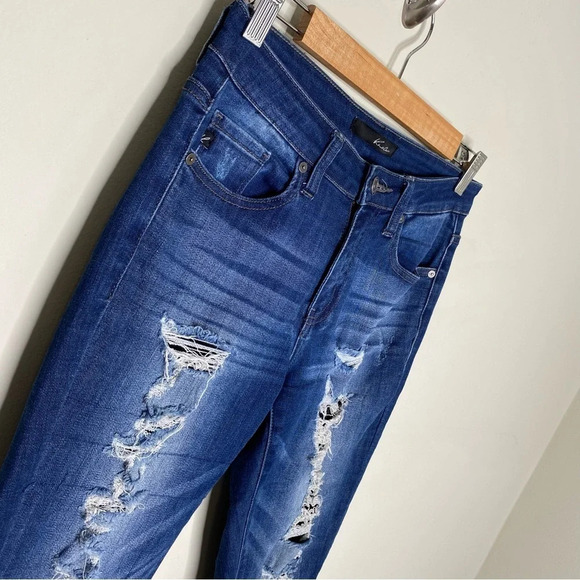 KanCan Medium Wash Blue Distressed Ripped Mid Rise Skinny Jeans Size 26/5 - Picture 4 of 12